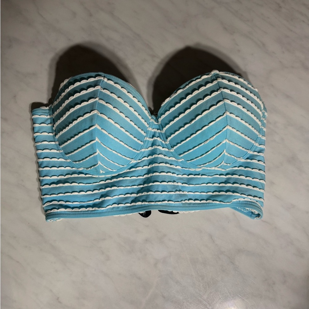 Betsey Johnson blue stripe corset longline swim top.